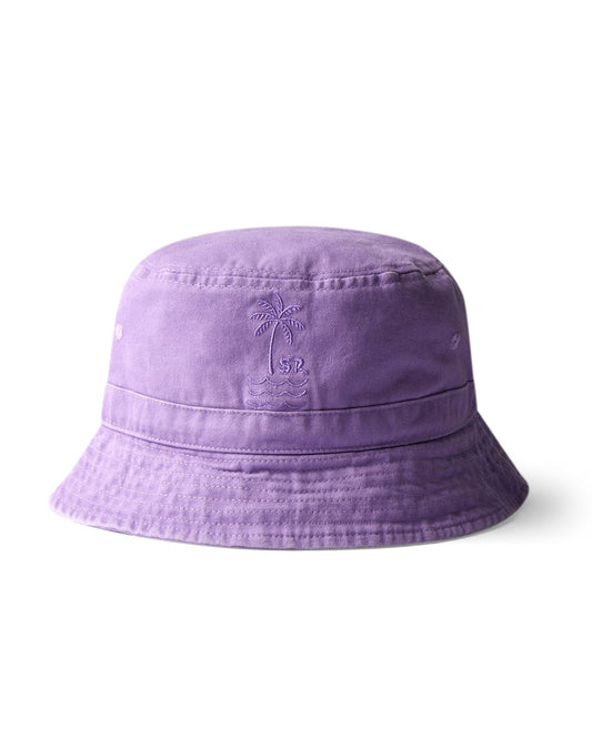 A purple cotton Palm Bucket Hat - Purple with an embroidered Saltrock palm tree design on the front.