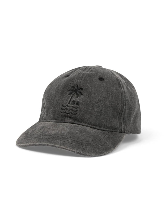 Saltrock's Palm Cap - Dark Grey features a washed effect and palm print embroidery on a white background.