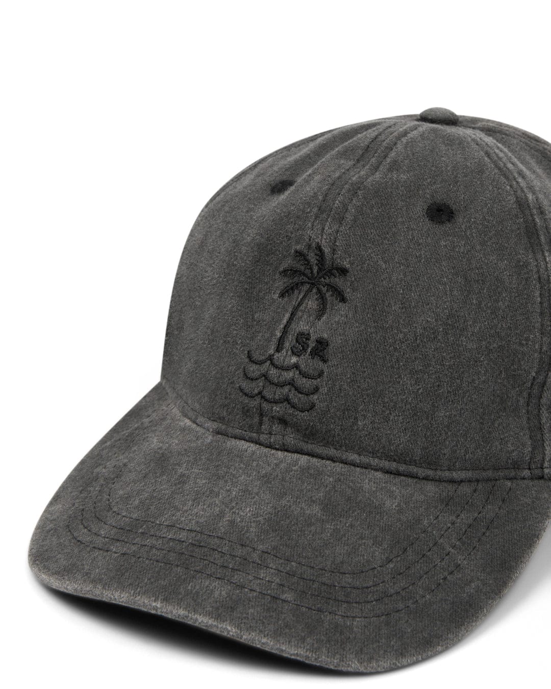 Saltrock branded Palm Cap - Dark Grey with palm tree embroidery on white background.