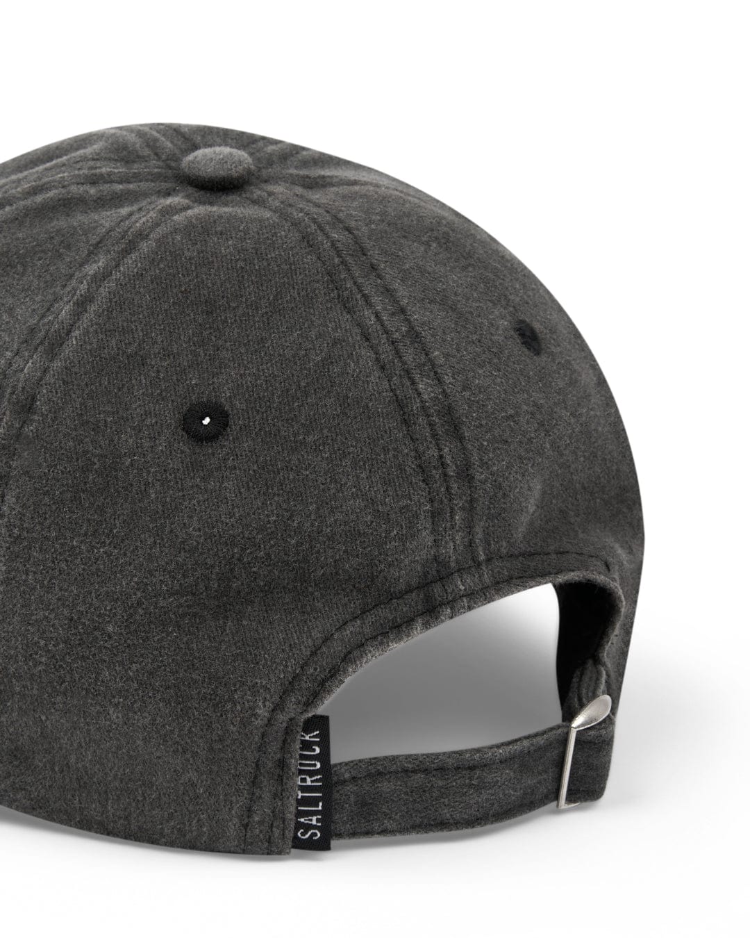 Adjustable Dark Grey Palm Cap with metal clasp closure and Saltrock branded embroidery on a white background.
