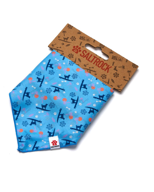 A Paw Print - Pet Bandana - Blue with a snowflake pattern, perfect for keeping your pup stylish during the winter season by Saltrock.