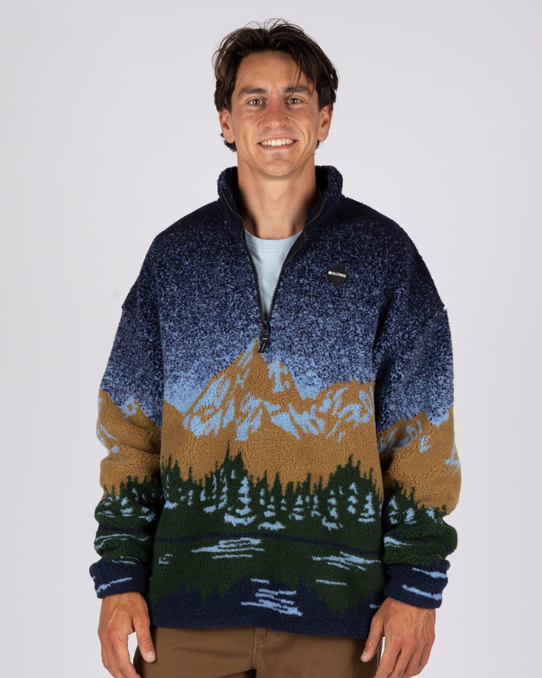 Mountainscape Mens Oversized Fleece in Blue
