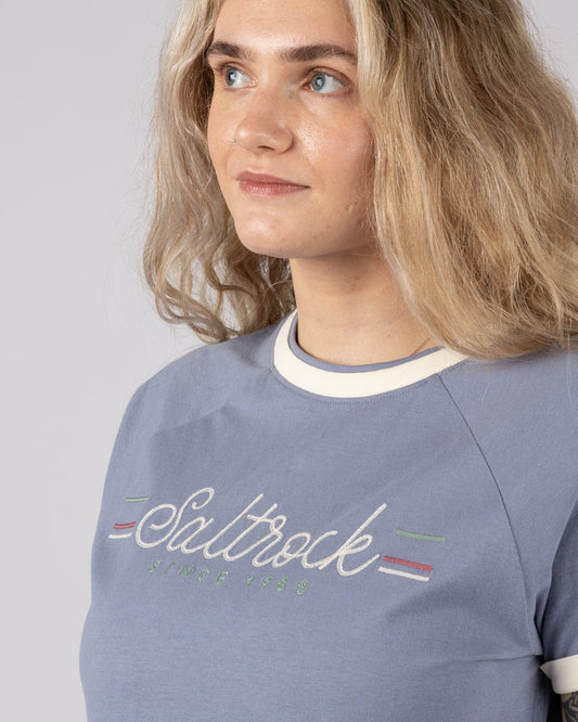 Links  - Womens Short Sleeve Ringer T-Shirt - Blue