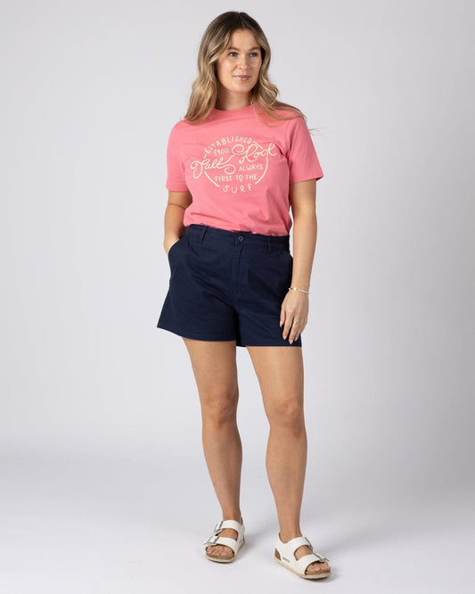 Cara Womens Mid Rise Chino Shorts in Blue