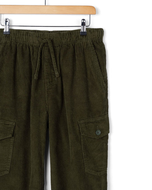 Grove - Mens Corduroy Cargo Trousers - Dark Green