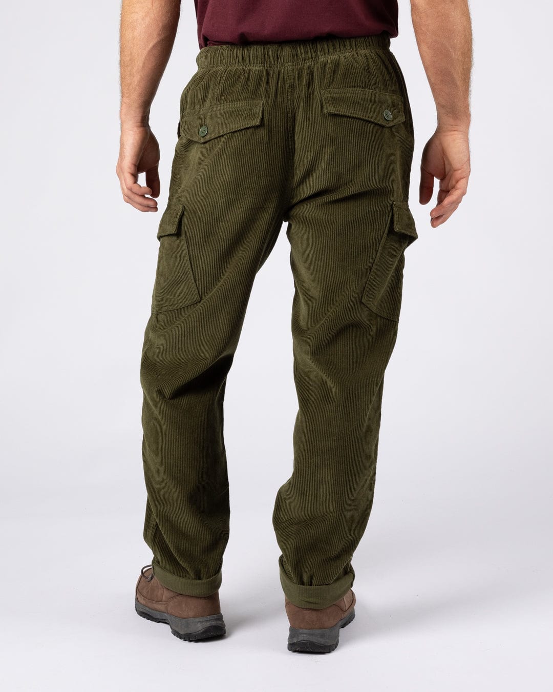 Grove - Mens Corduroy Cargo Trousers - Dark Green
