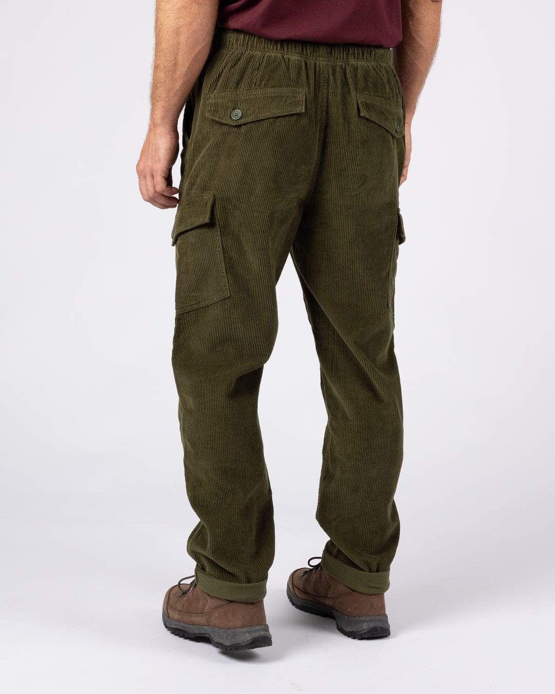 Grove - Mens Corduroy Cargo Trousers - Dark Green