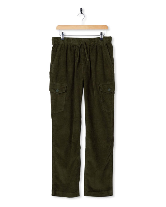 Grove - Mens Corduroy Cargo Trousers - Dark Green