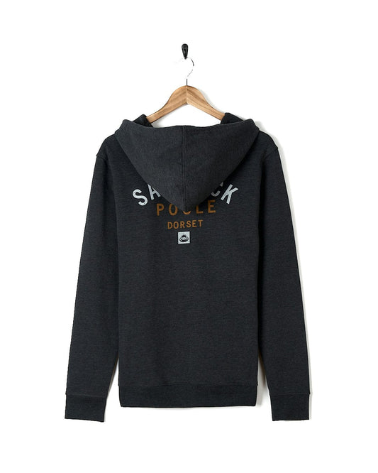 A Location Zip Hoodie - Poole - Dark Grey by Saltrock with the words 'shake police' on it.