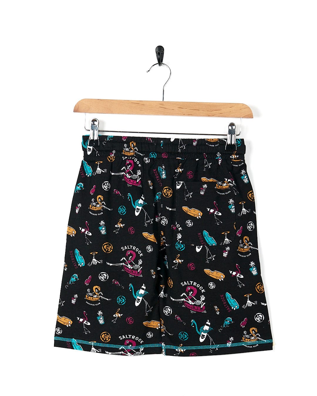 A Saltrock black boxer short with a colorful pattern.