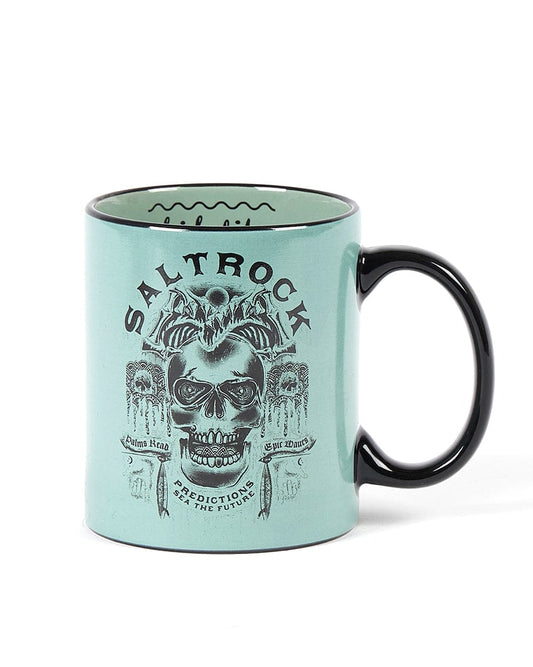 A Predictions - Mug - Light Green with a skull on it, made by Saltrock.
