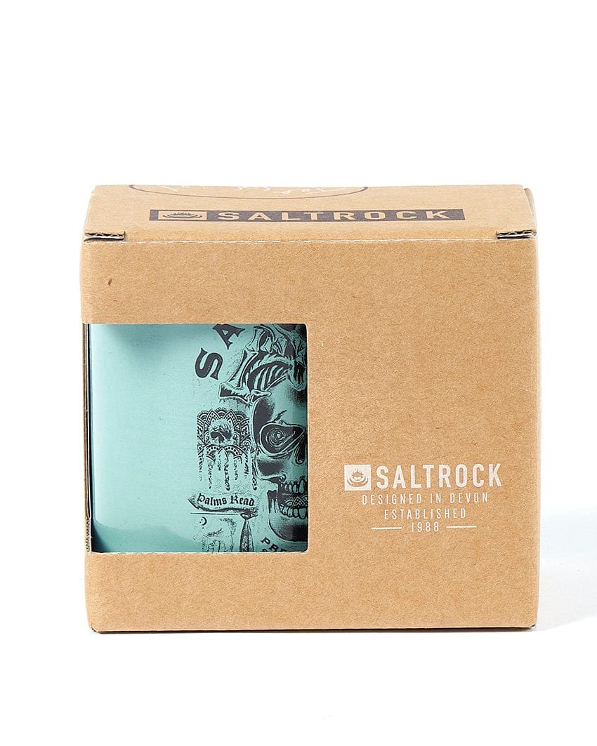 The Predictions - Mug - Light Green by Saltrock is in a cardboard box.