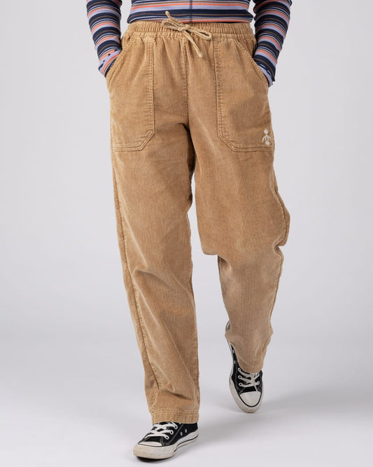 Alora Womens Cord Straight Leg Trousers in Brown