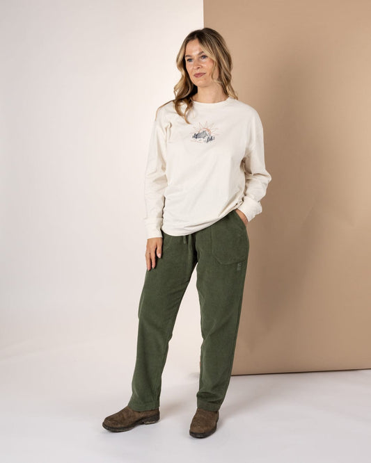 Alora - Womens Corduroy Trousers - Dark Green