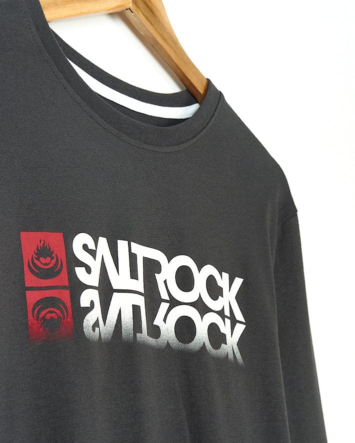 A grey Reflect long sleeve tee, made from a comfortable cotton blend, featuring the Saltrock branding.
