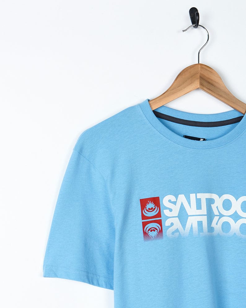 A Reflect - Mens T-Shirt - Blue with the Saltrock branding and a crew neck.