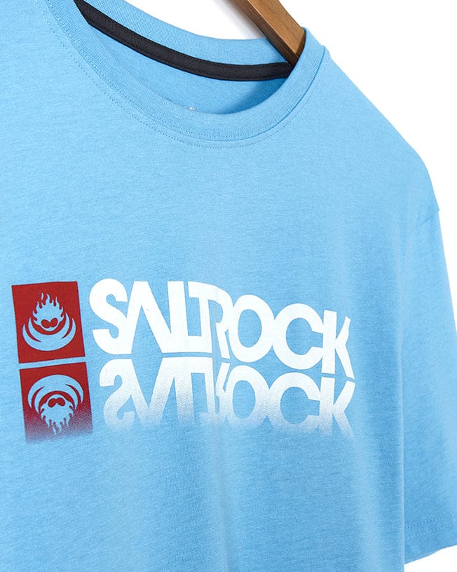 A Reflect - Mens T-Shirt - Blue with the word Saltrock on it, made from a comfortable cotton/polyester blend and featuring a classic crew neck.