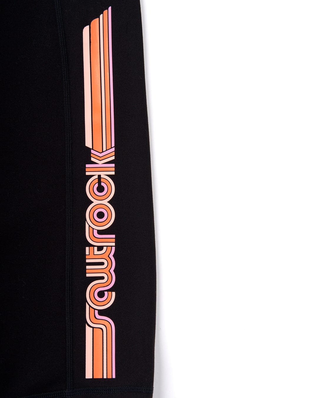 A Retro Ribbon - Womens Cycling Short - Black with orange and black stripes, made from super soft fabric by Saltrock.