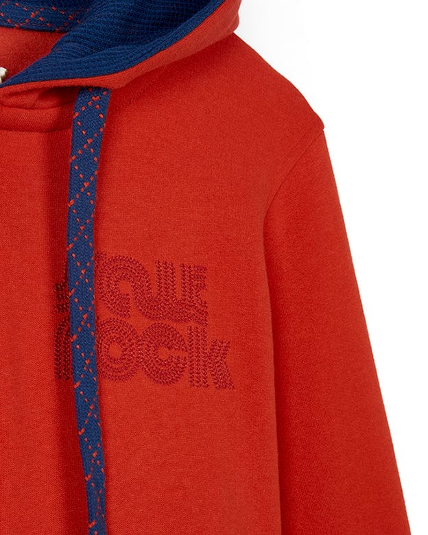 A Retro Wave Embroidered - Womens Zip Hoodie - Red with Saltrock branding.