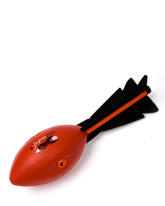 A red and black Rocket Ball with a black handle featuring Saltrock branding.