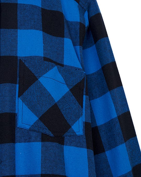 A Rosalin - Womens Check Shirt - Blue/Black flannel shirt with a pocket, made by Saltrock.