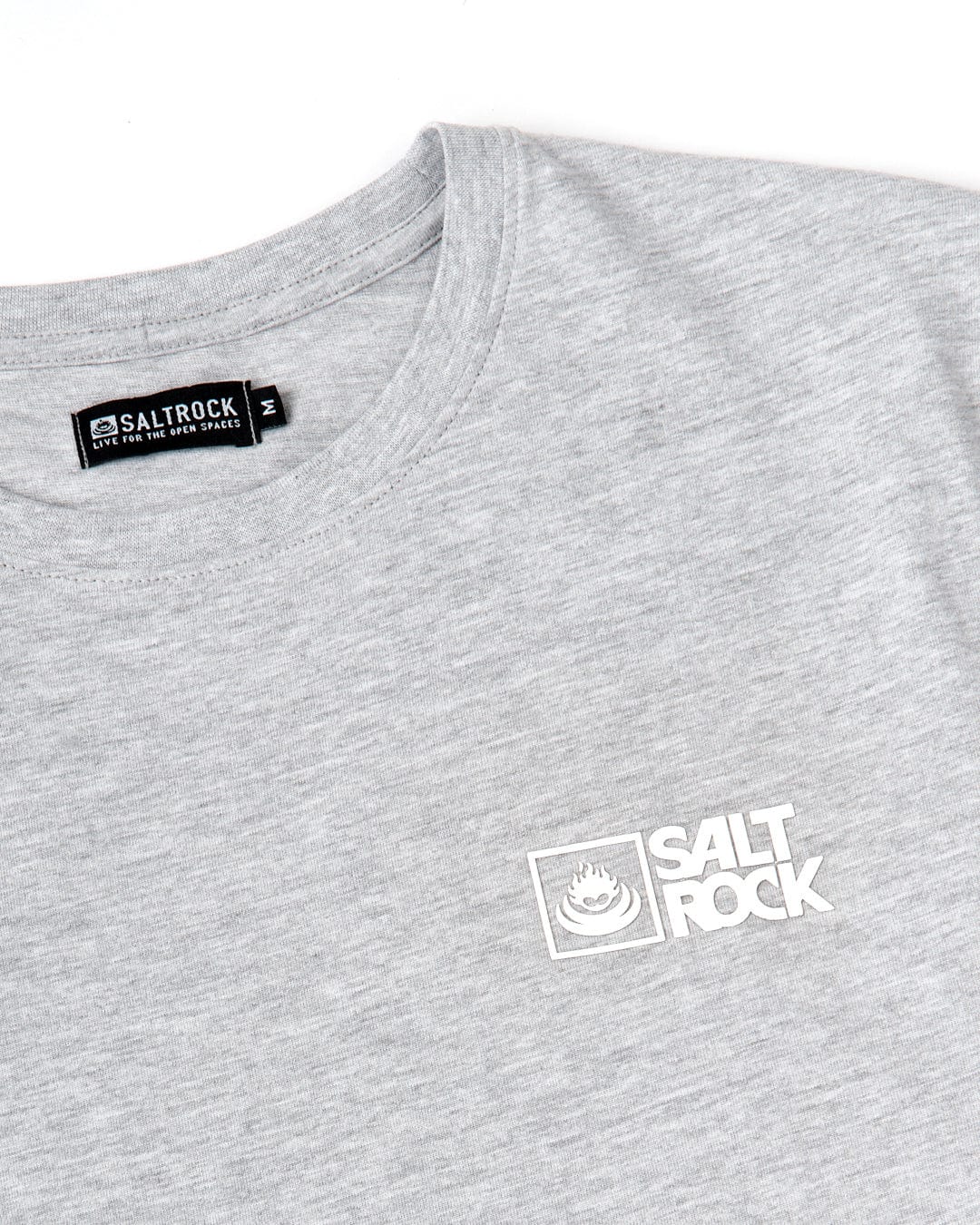 Gray Saltrock Original t-shirt with the Saltrock logo on the chest and a label indicating the Saltrock branding at the back of the neckline.