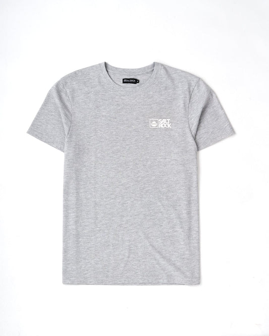 A soft, plain gray Saltrock Original mens short sleeve t-shirt with a small Saltrock branding logo on the left chest area, displayed against a white background.