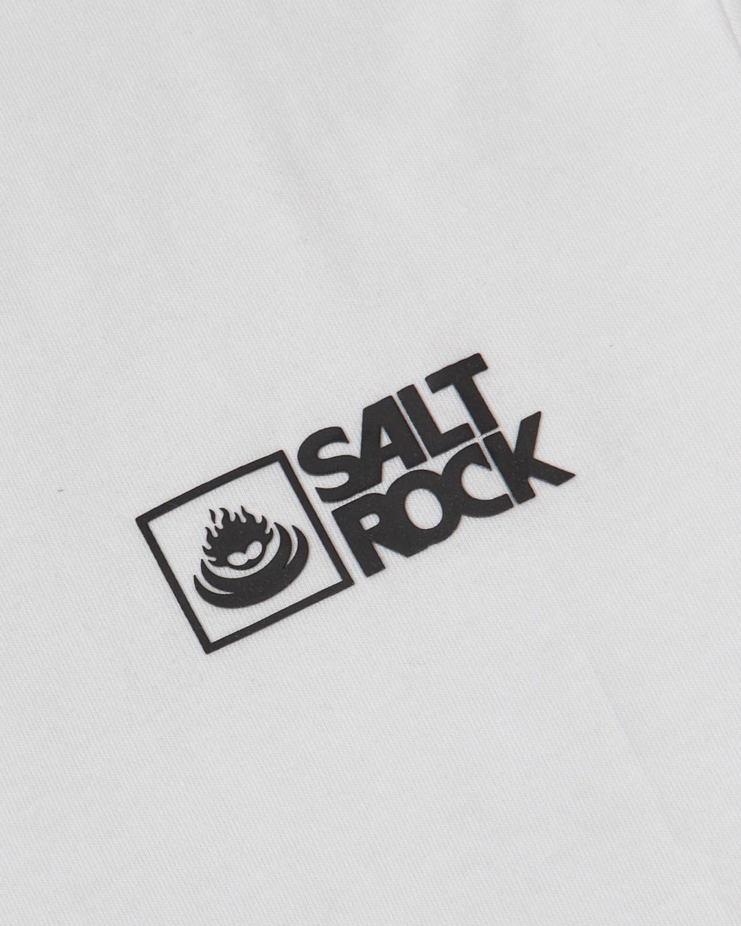 Black and grey Saltrock branding logo printed on the Saltrock Original - Mens Short Sleeve T-Shirt - White with a crew neckline.