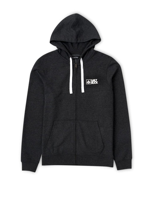 A black hoodie with a Saltrock Original - Mens Zip Hood - Dark Grey logo on it.
