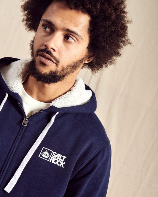 Saltrock Original - Mens Fur Lined Hoodie - Dark Blue