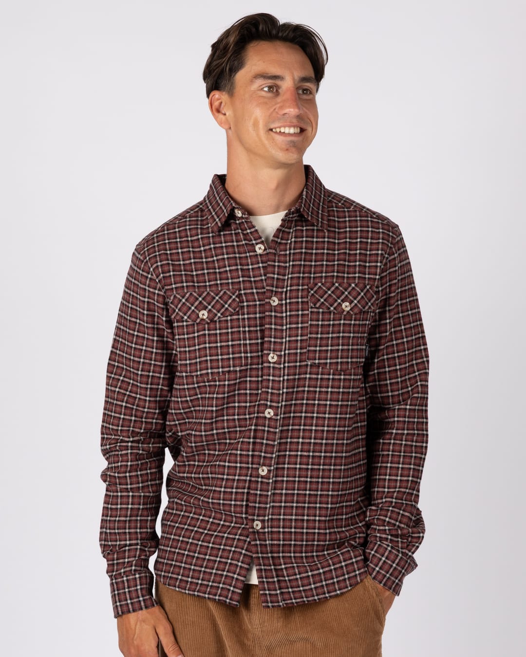 Cult Mens Check Shirt in Burgundy