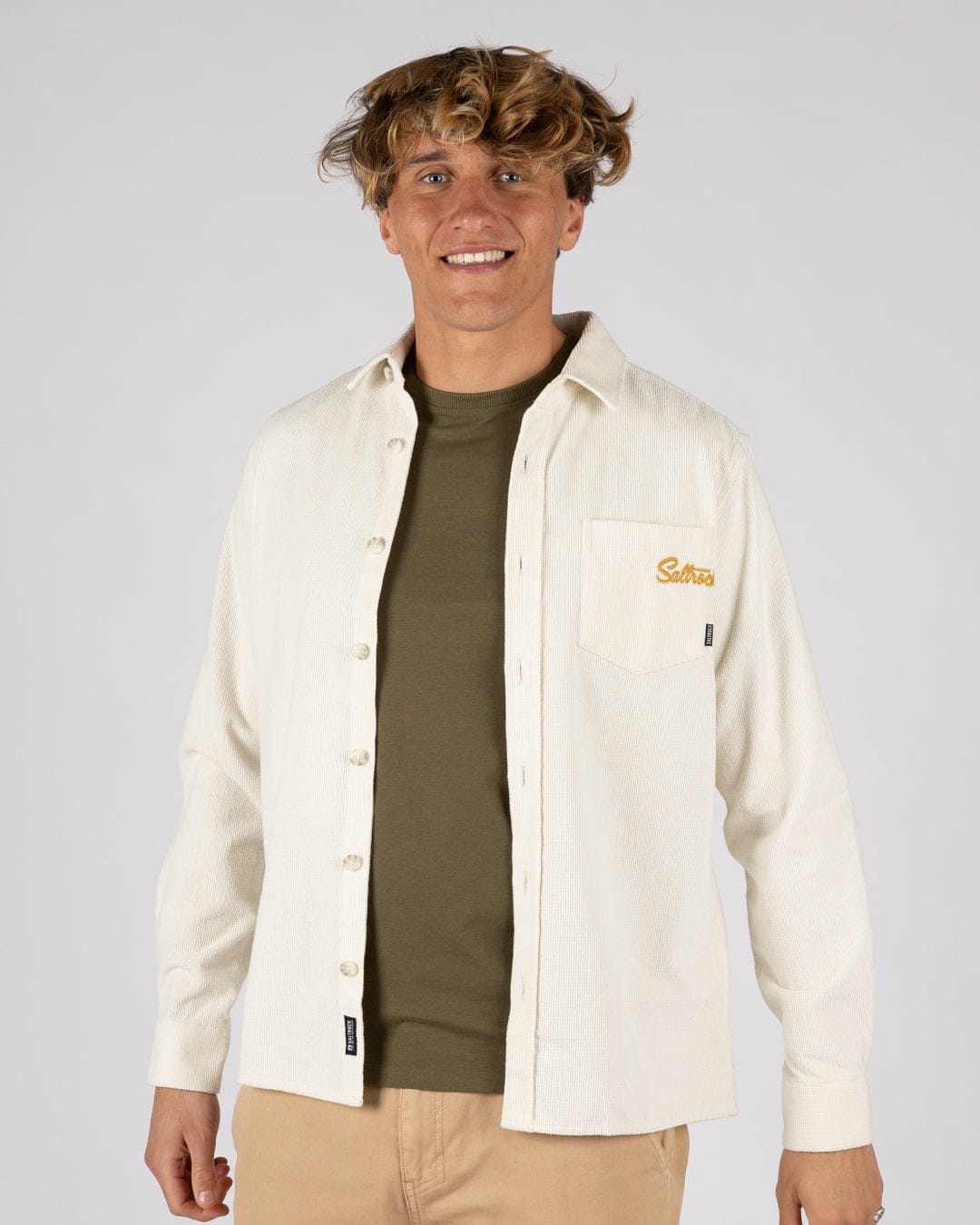 Ballito Mens Long Sleeve Waffle Cord Shirt in White