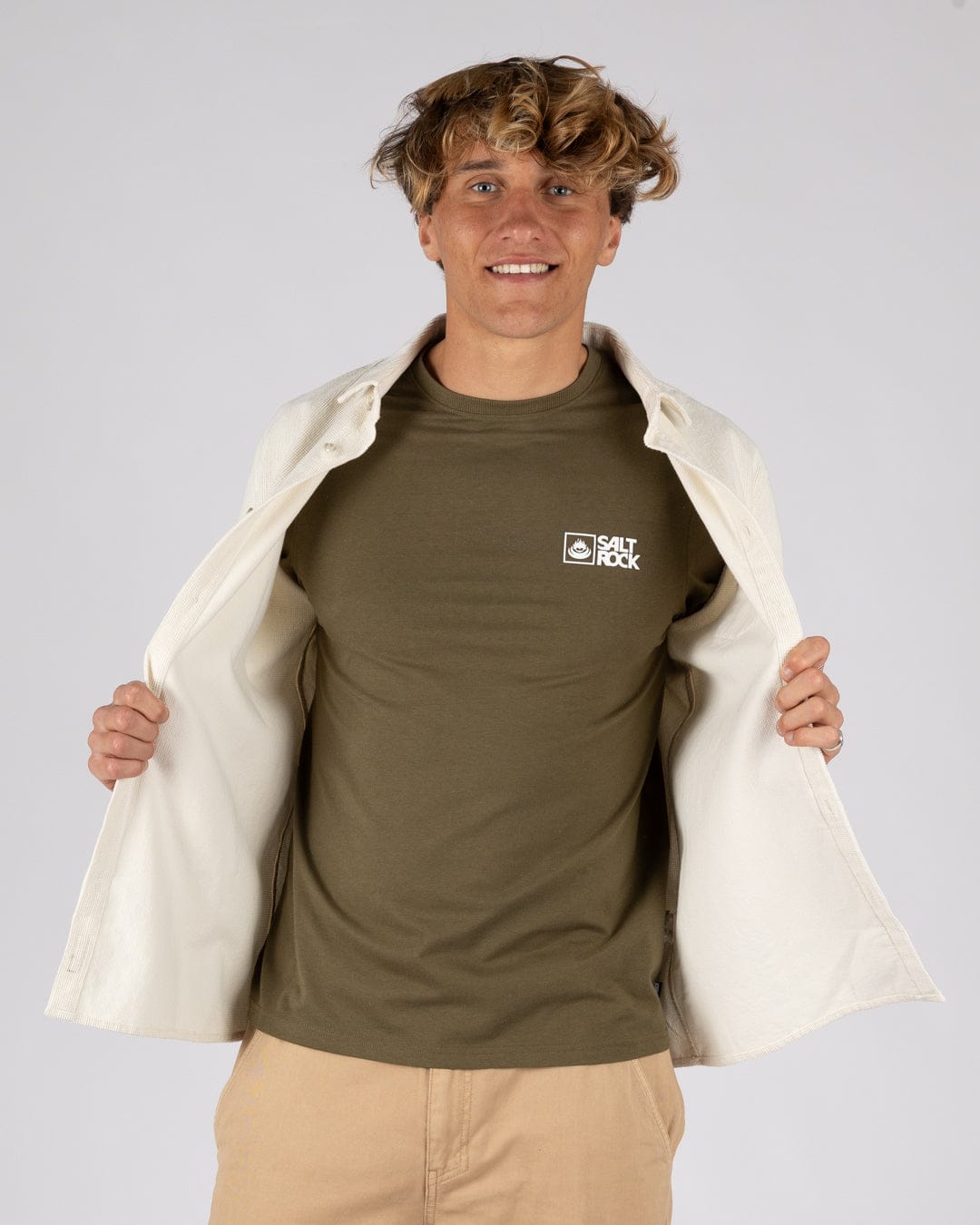Ballito Mens Long Sleeve Waffle Cord Shirt in White