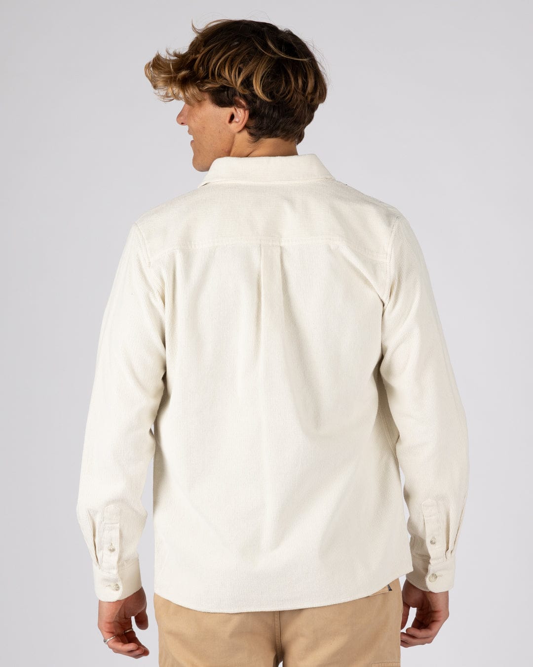 Ballito Mens Long Sleeve Waffle Cord Shirt in White