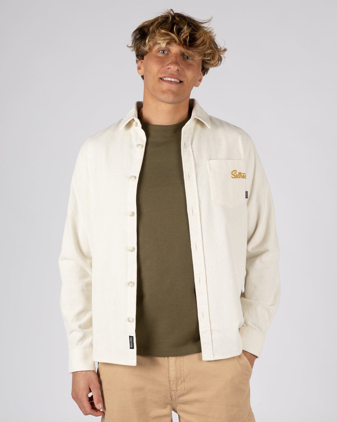 Ballito Mens Long Sleeve Waffle Cord Shirt in White