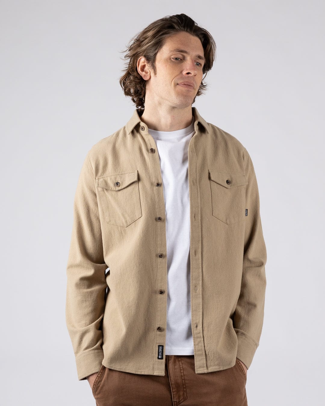Penare 2 Mens Long Sleeve Shirt in Beige