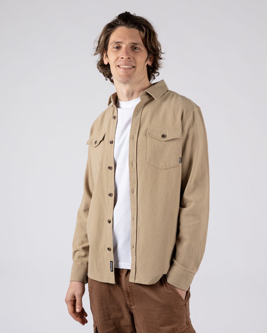Penare 2 Mens Long Sleeve Shirt in Beige
