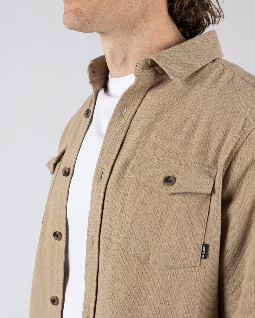 Penare 2 Mens Long Sleeve Shirt in Beige