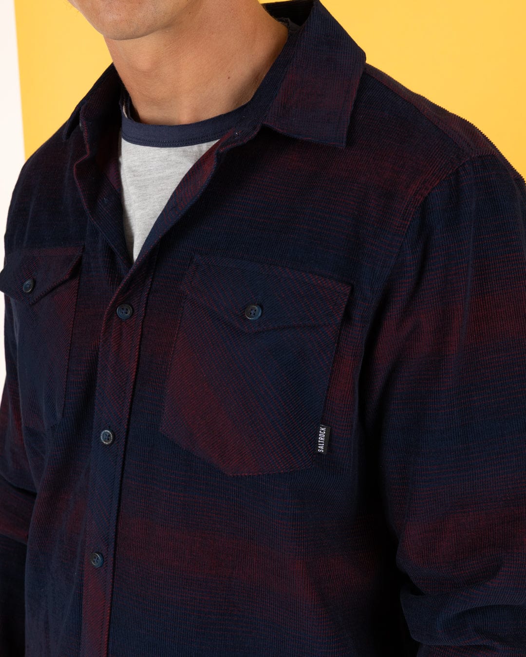 Linus - Mens Corduroy Shirt - Blue/Burgundy