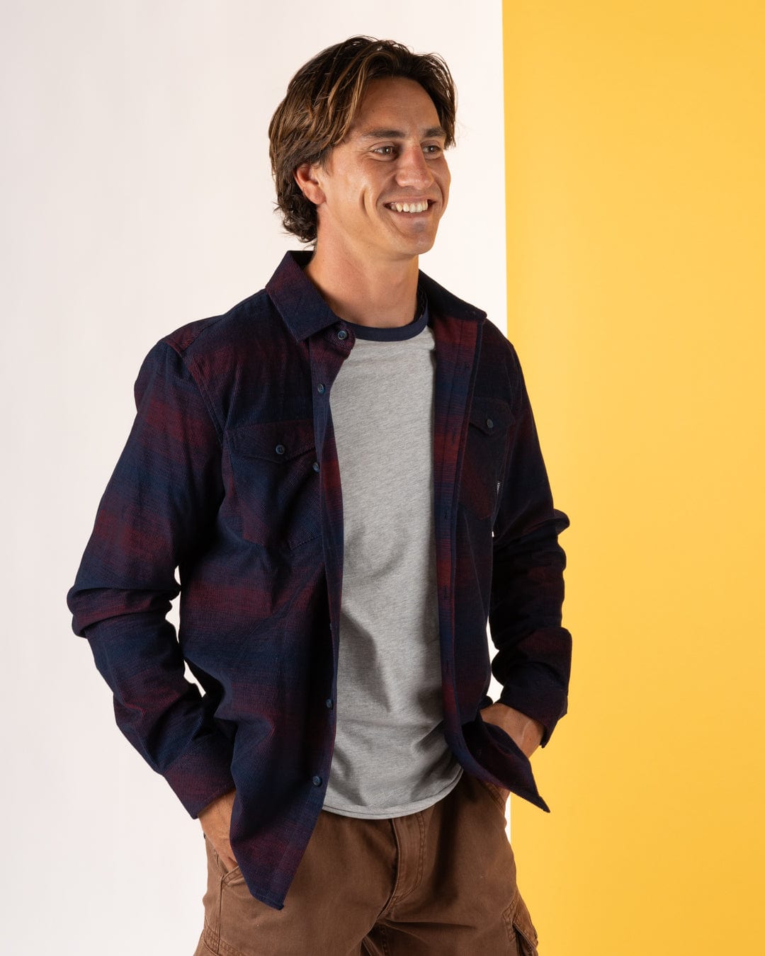 Linus - Mens Corduroy Shirt - Blue/Burgundy