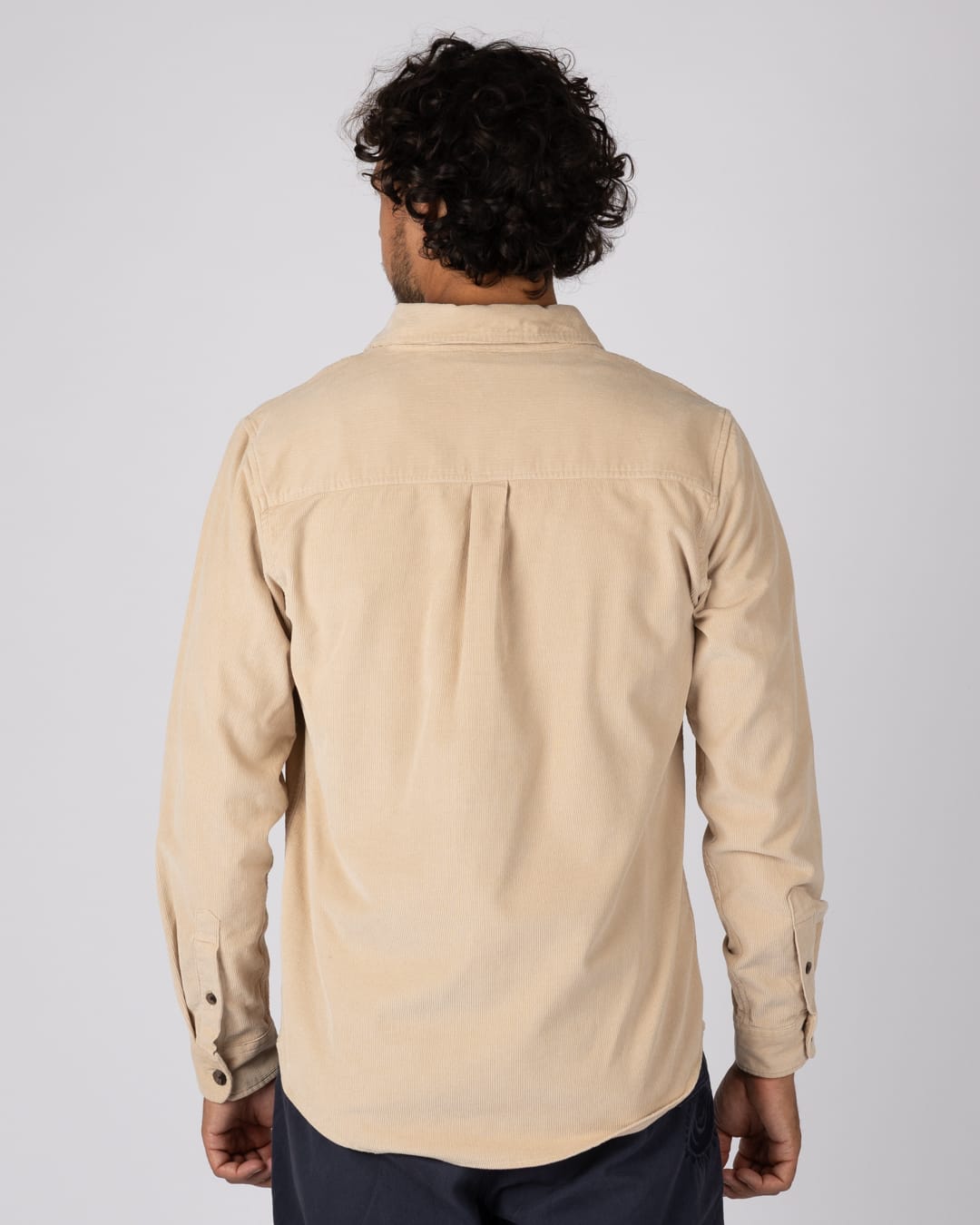 Lyon Mens Long Sleeve Cord Shirt in Beige