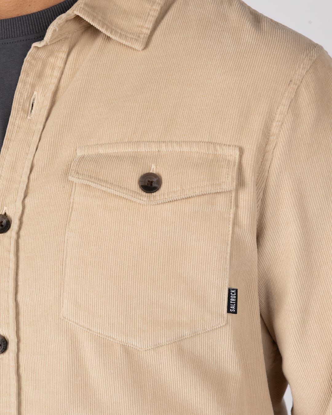 Lyon Mens Long Sleeve Cord Shirt in Beige