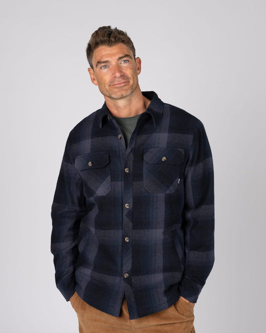 Woody Mens Borg Lined Shacket In Dark Blue