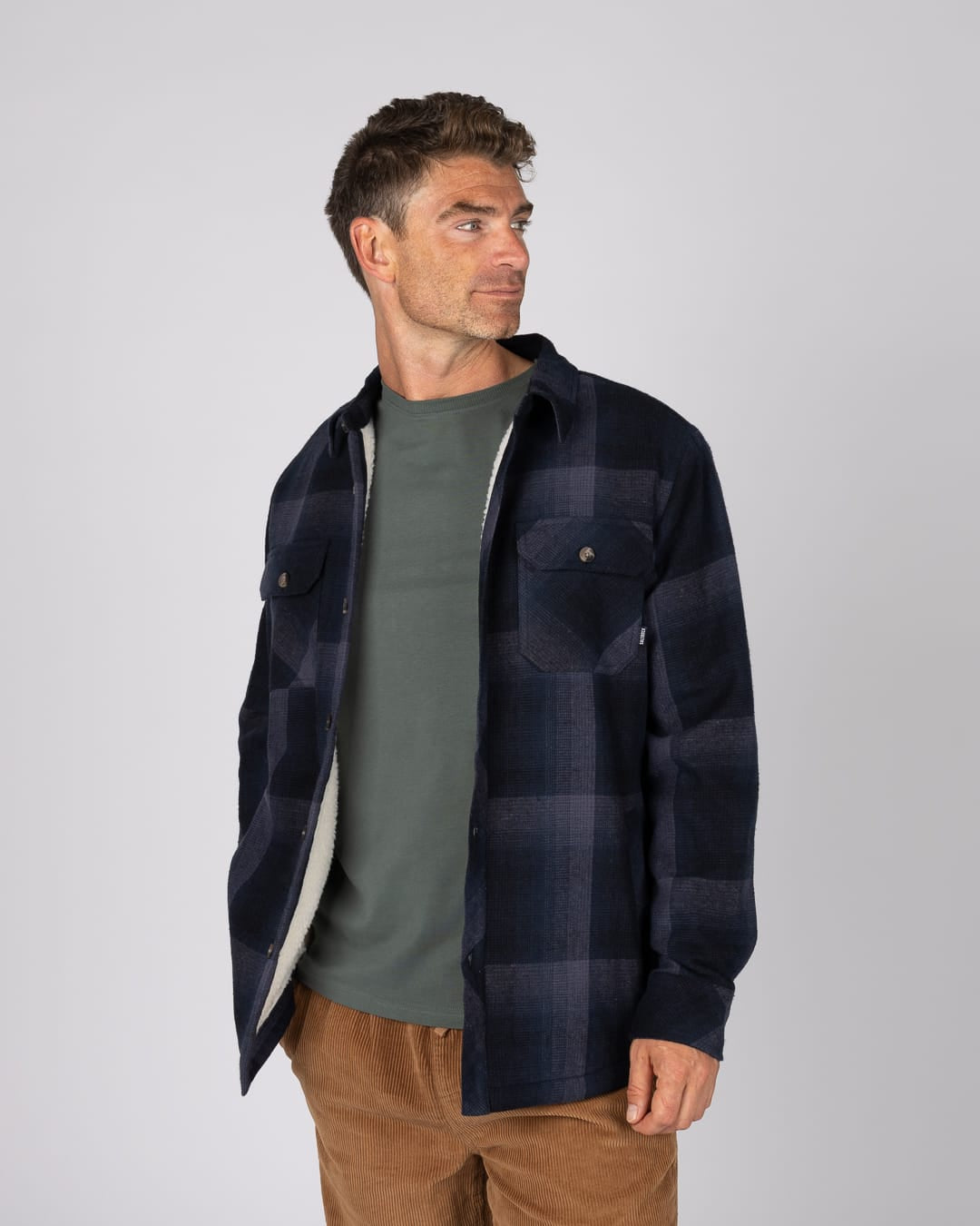 Woody Mens Borg Lined Shacket In Dark Blue