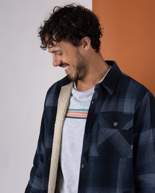 Woody - Mens Sherpa Lined Shacket - Blue