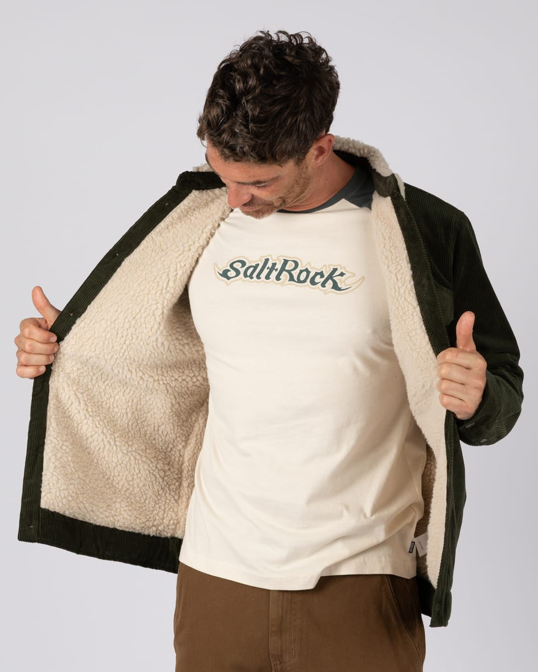 Zeke 2 Mens Sherpa Lined Cord Jacket in Green