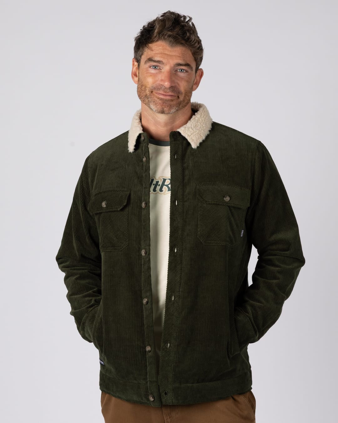 Zeke 2 Mens Sherpa Lined Cord Jacket in Green