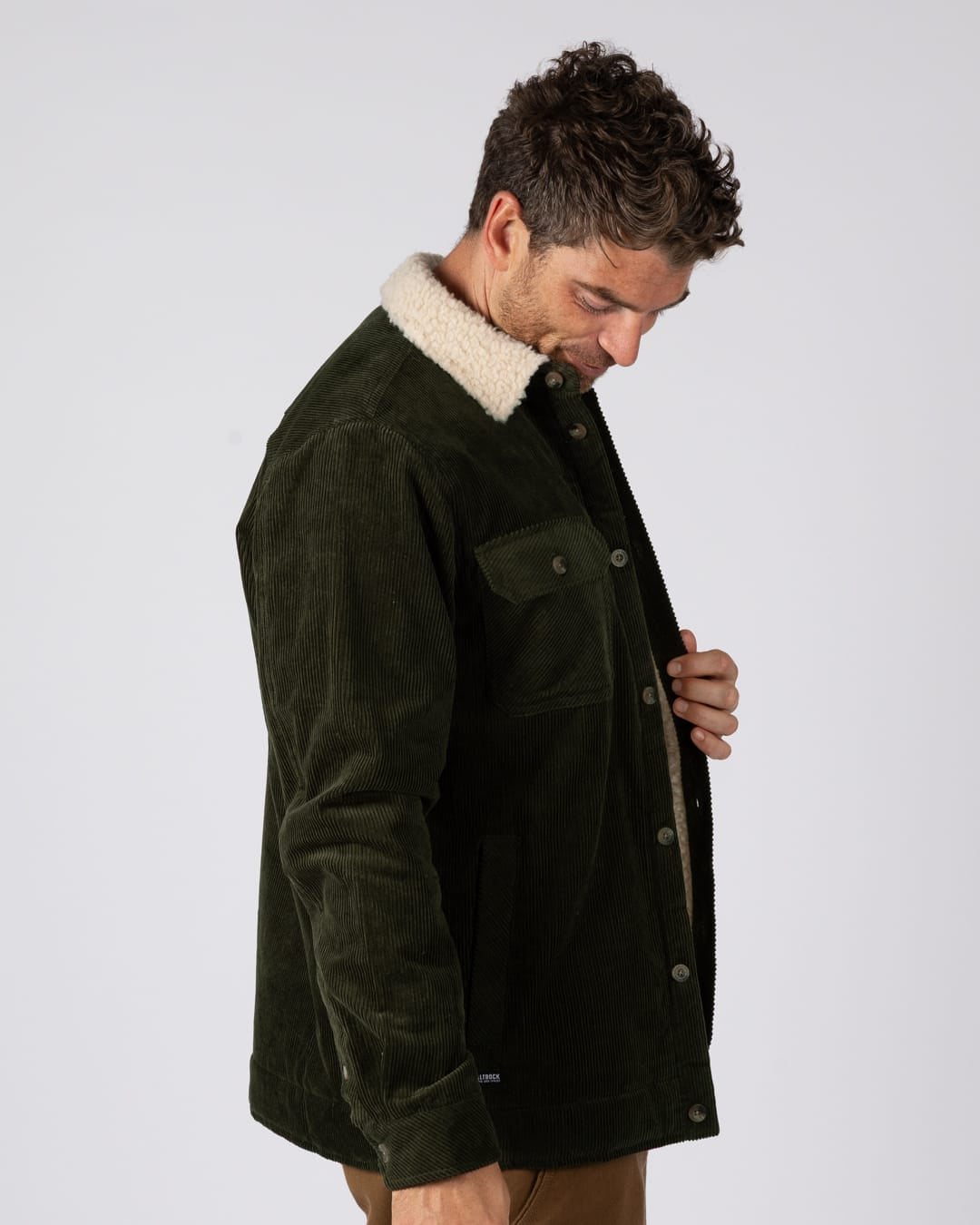Zeke 2 Mens Sherpa Lined Cord Jacket in Green