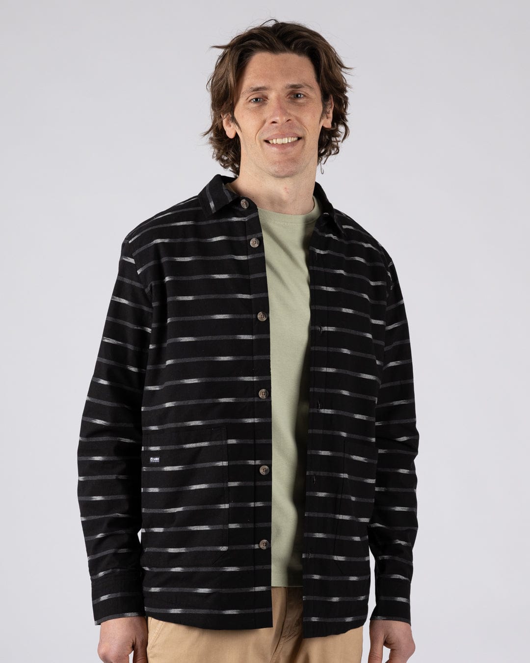 Ammar Mens Sherpa Lined Shirt in Grey Stripe