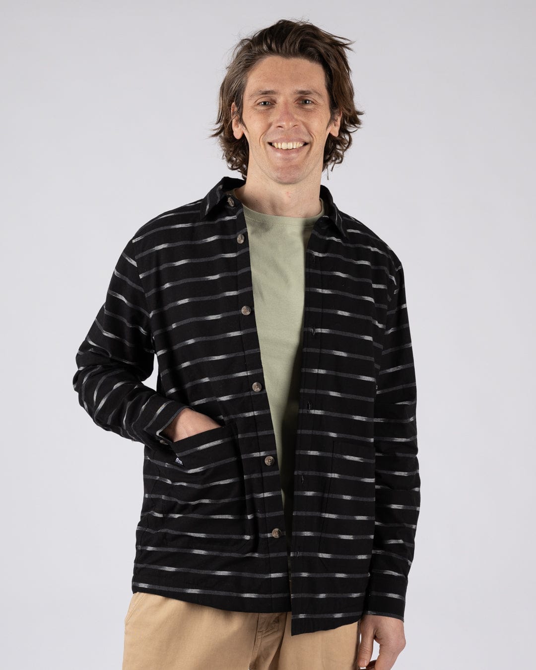 Ammar Mens Sherpa Lined Shirt in Grey Stripe